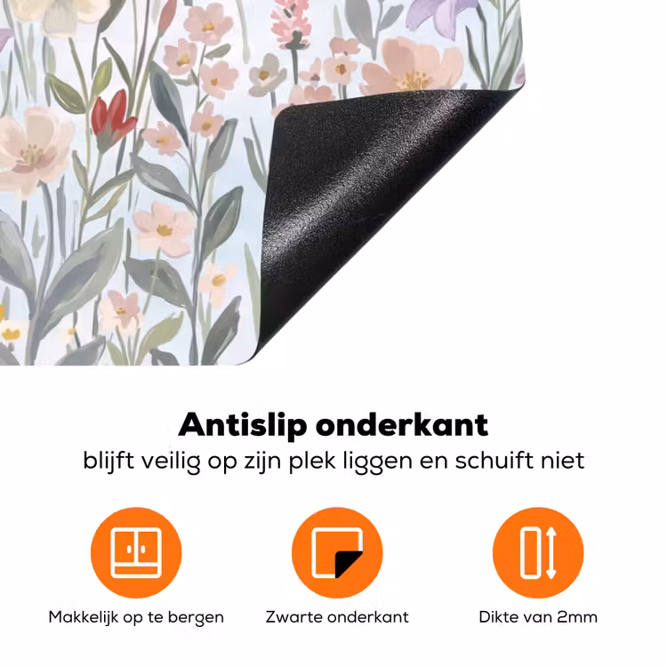 Weidebloemen - Illustratie - Kleurrijk Inductie beschermer vinyl 3mm klein -zzzzzzz-td-onderkant