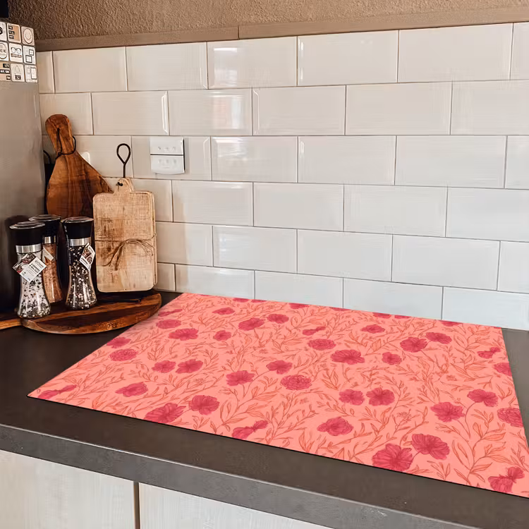 Weidebloemen - Romantisch - Roze Inductie beschermer vinyl 3mm klein 276 -sfeer3