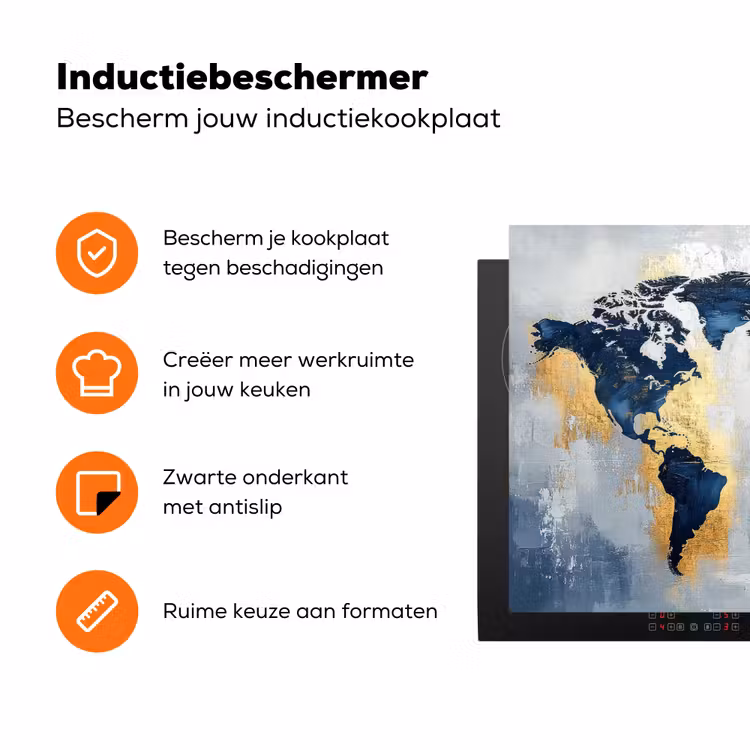 Wereldkaart - Blauw - Abstract Inductie beschermer vinyl 3mm klein -zzzzzzz-td-ups