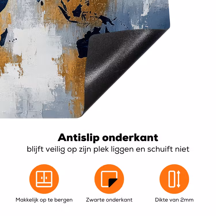 Wereldkaart - Blauw - Abstract Inductie beschermer vinyl 3mm klein -zzzzzzz-td-onderkant