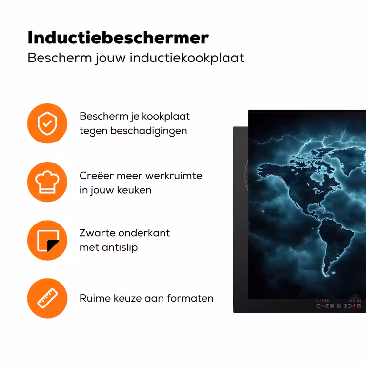 Wereldkaart - Bliksem - Blauw Inductie beschermer vinyl 3mm klein -zzzzzzz-td-ups