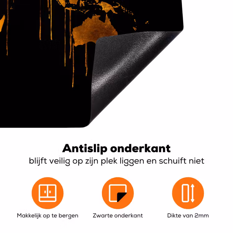 Wereldkaart - Goud - Druipen - Zwart Inductie beschermer vinyl 3mm klein -zzzzzzz-td-onderkant