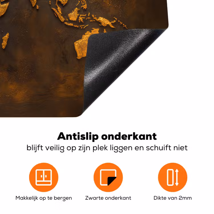 Wereldkaart - Goud - Roest Inductie beschermer vinyl 3mm klein -zzzzzzz-td-onderkant