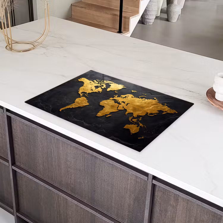 Wereldkaart - Goud - Steen Inductie beschermer vinyl 3mm klein -sfeer8
