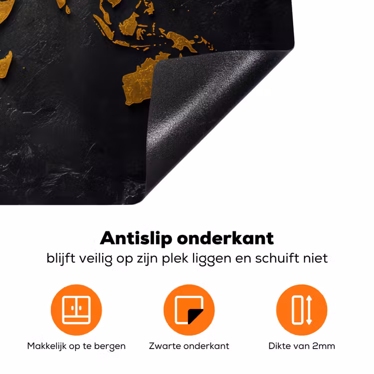 Wereldkaart - Goud - Steen Inductie beschermer vinyl 3mm klein -zzzzzzz-td-onderkant