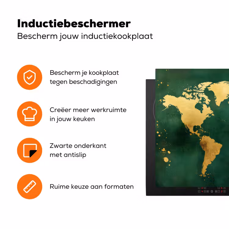 Wereldkaart - Groen - Goud Inductie beschermer vinyl 3mm klein -zzzzzzz-td-ups
