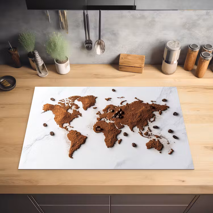 Wereldkaart - Koffie - Marmer Inductie beschermer vinyl 3mm klein -sfeer5