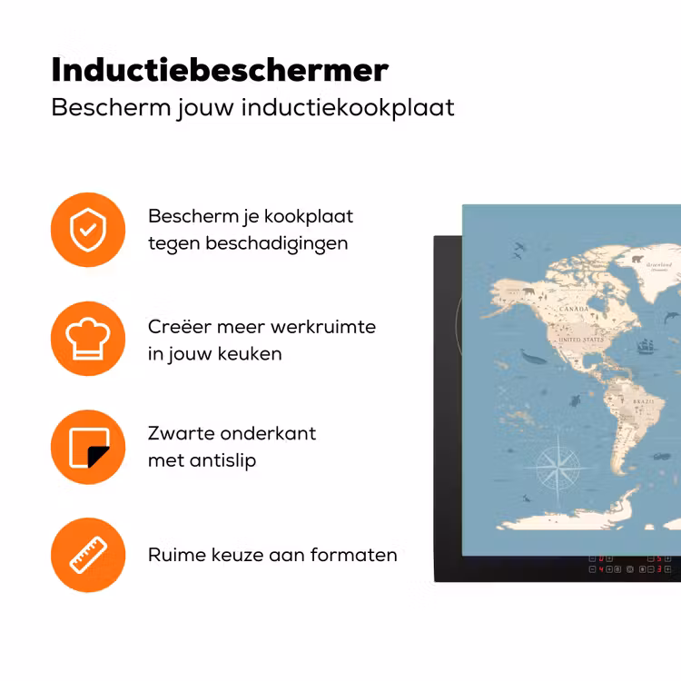 Wereldkaart - Oceaan - Realistisch - Blauw Inductie beschermer vinyl 3mm klein -zzzzzzz-td-ups