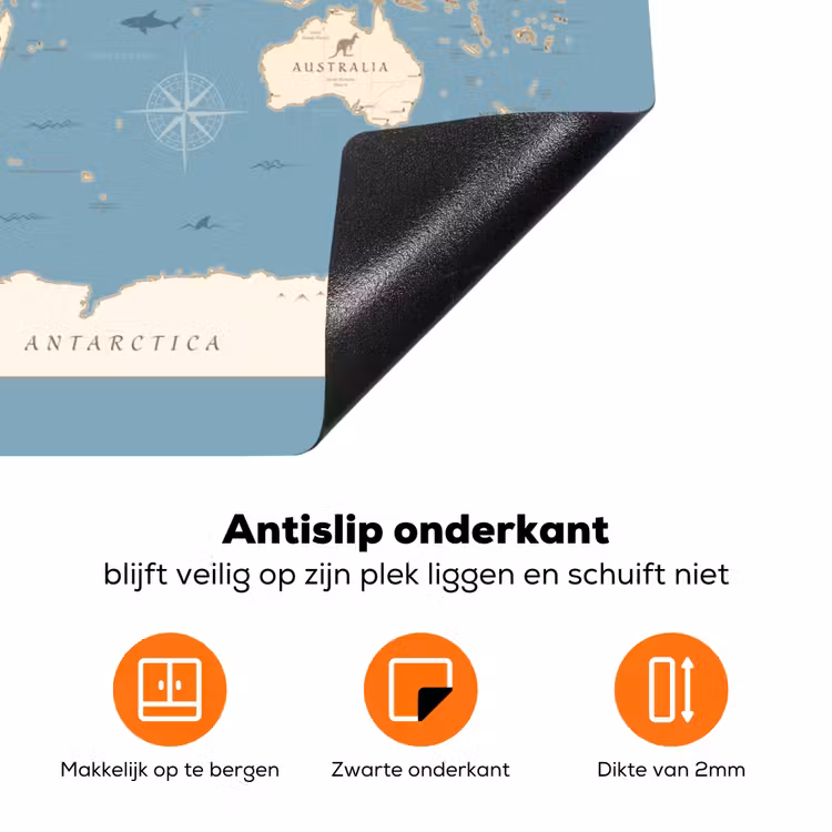 Wereldkaart - Oceaan - Realistisch - Blauw Inductie beschermer vinyl 3mm klein -zzzzzzz-td-onderkant