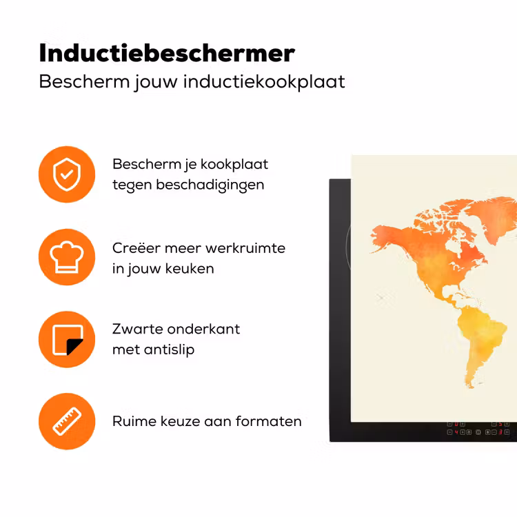 Wereldkaart - Oranje - Kleurrijk Inductie beschermer vinyl 3mm klein -zzzzzzz-td-ups