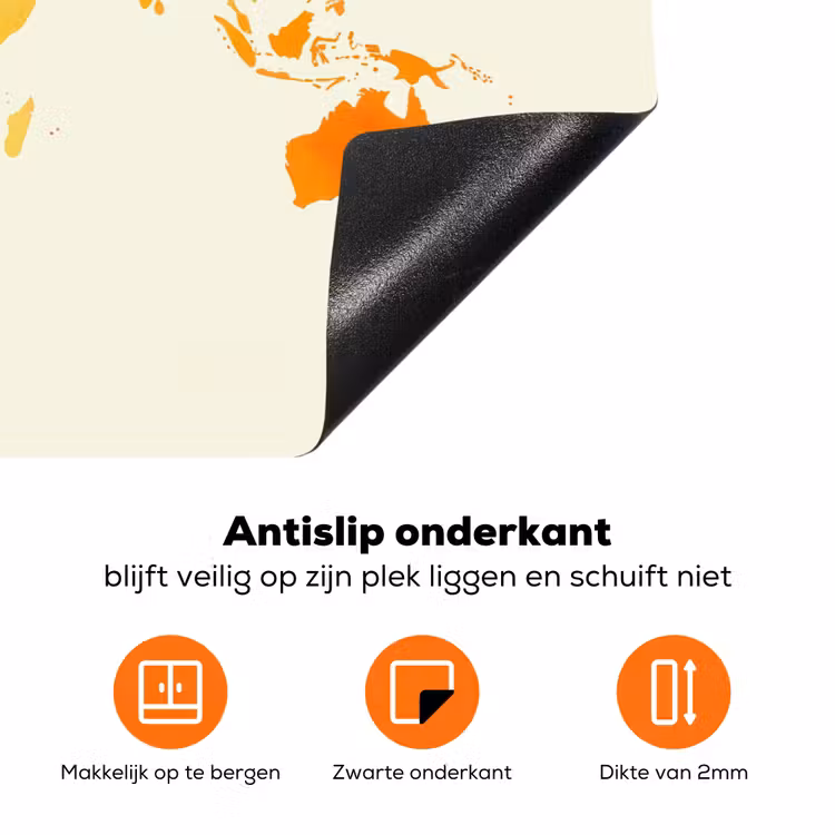 Wereldkaart - Oranje - Kleurrijk Inductie beschermer vinyl 3mm klein -zzzzzzz-td-onderkant