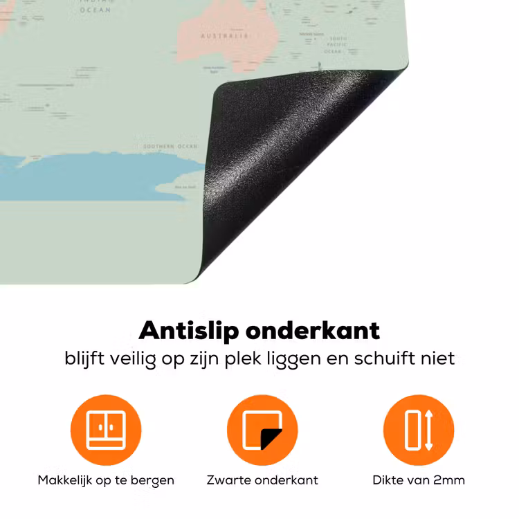 Wereldkaart - Realistisch - Kaart Inductie beschermer vinyl 3mm klein -zzzzzzz-td-onderkant