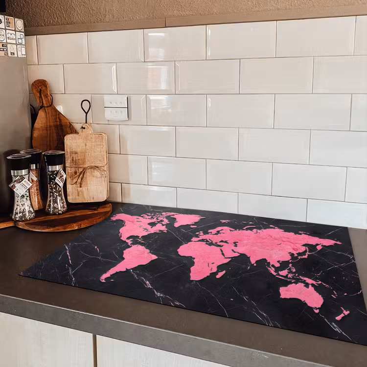 Wereldkaart - Roze - Marmer Inductie beschermer vinyl 3mm klein -sfeer3