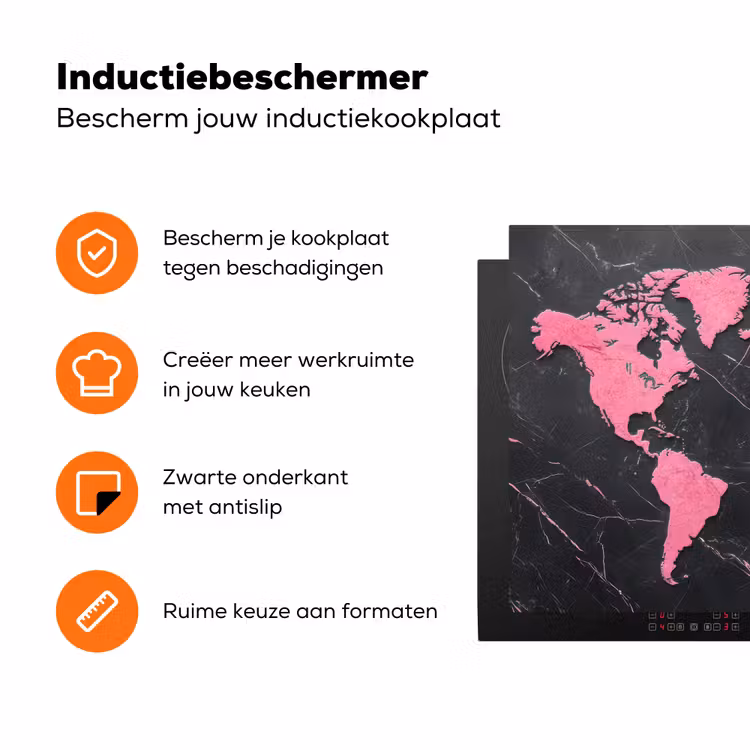 Wereldkaart - Roze - Marmer Inductie beschermer vinyl 3mm klein -zzzzzzz-td-ups