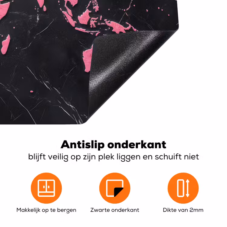 Wereldkaart - Roze - Marmer Inductie beschermer vinyl 3mm klein -zzzzzzz-td-onderkant