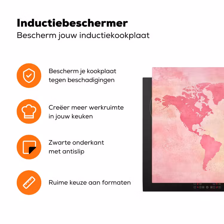 Wereldkaart - Roze - Vaag Inductie beschermer vinyl 3mm klein -zzzzzzz-td-ups