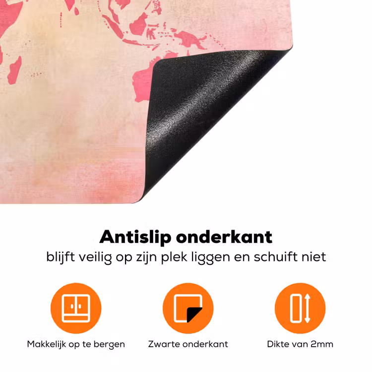 Wereldkaart - Roze - Vaag Inductie beschermer vinyl 3mm klein -zzzzzzz-td-onderkant
