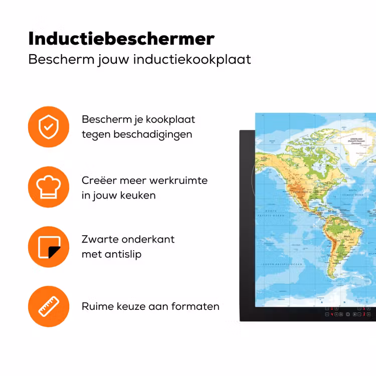 Wereldkaart - Staatkundig - Blauw - Aarde - Educatief Inductie beschermer vinyl 3mm klein -zzzzzzz-td-ups