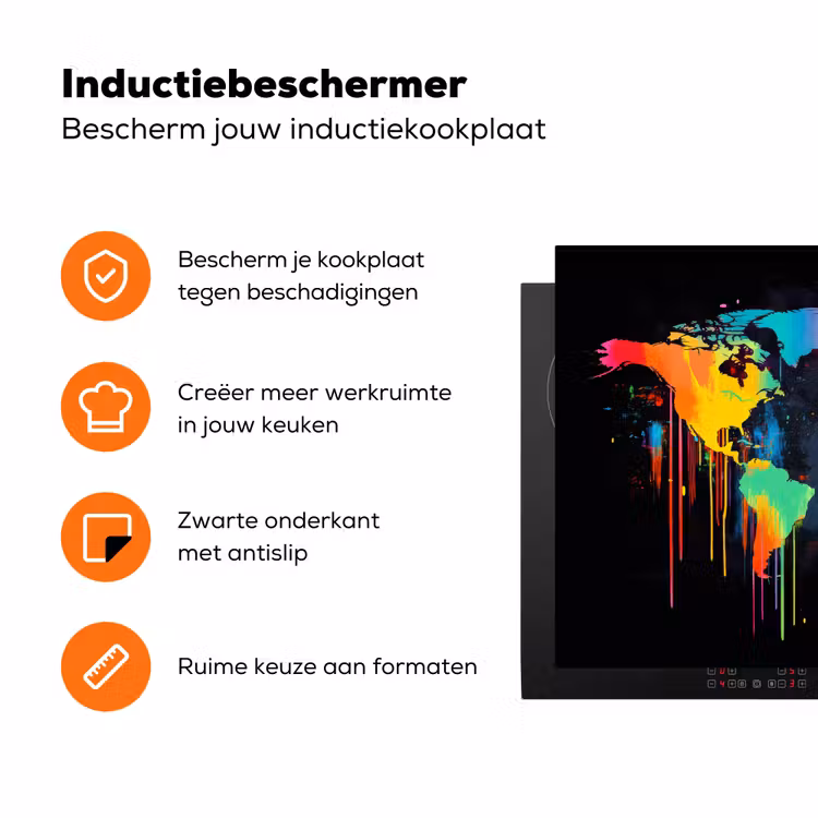 Wereldkaart - Verf - Kleurrijk - Graffiti - Wereld Inductie beschermer vinyl 3mm klein -zzzzzzz-td-ups