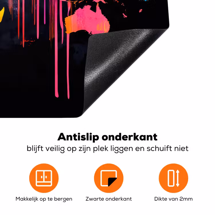 Wereldkaart - Verf - Kleurrijk - Graffiti - Wereld Inductie beschermer vinyl 3mm klein -zzzzzzz-td-onderkant