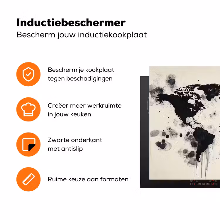 Wereldkaart - Zwart - Inkt Inductie beschermer vinyl 3mm klein -zzzzzzz-td-ups