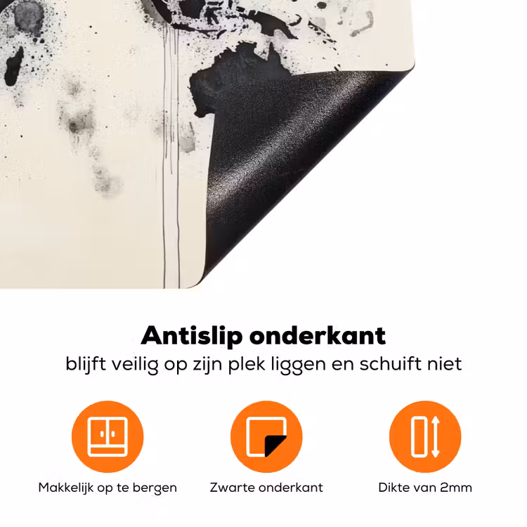 Wereldkaart - Zwart - Inkt Inductie beschermer vinyl 3mm klein -zzzzzzz-td-onderkant