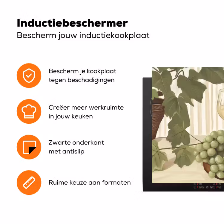 Wijn - Druiven - Kaas - Bladeren Inductie beschermer vinyl 3mm klein -zzzzzzz-td-ups