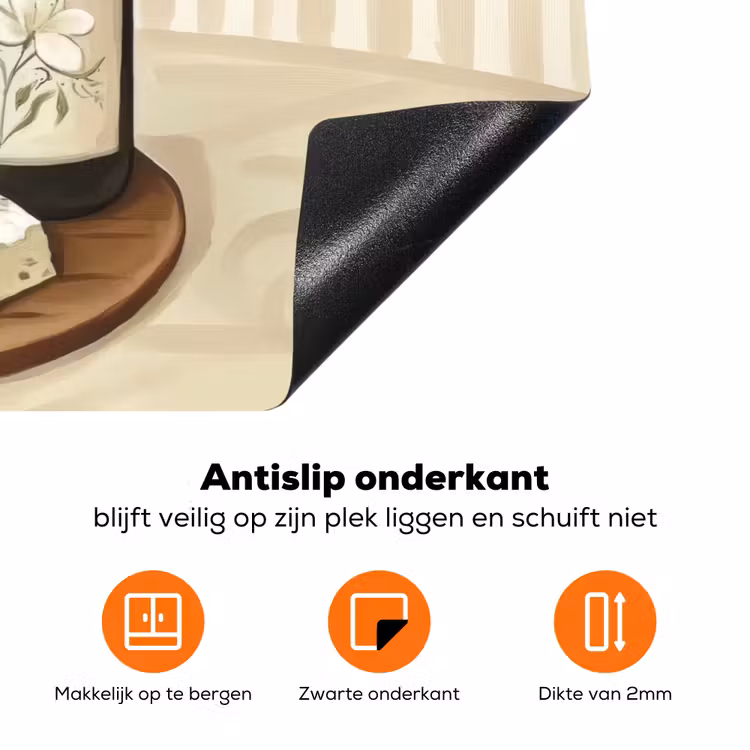Wijn - Druiven - Kaas - Bladeren Inductie beschermer vinyl 3mm klein -zzzzzzz-td-onderkant