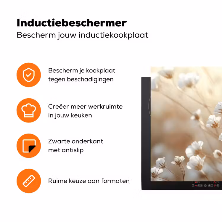 Wilde - Bloemen - Wit Inductie beschermer vinyl 3mm klein -zzzzzzz-td-ups