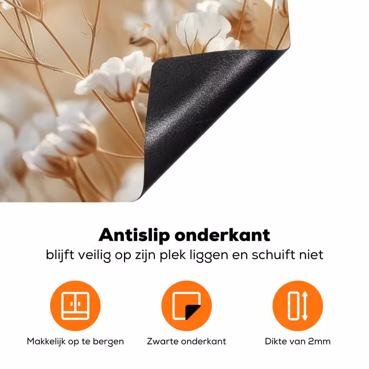 Wilde - Bloemen - Wit Inductie beschermer vinyl 3mm klein -zzzzzzz-td-onderkant