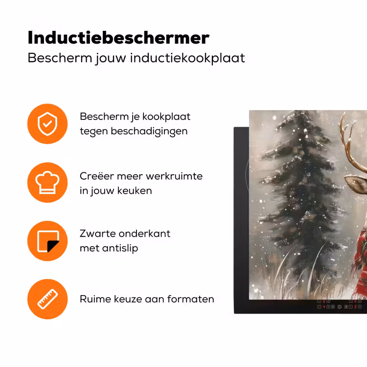 Winter - Bos - Rendier - Donker Inductie beschermer vinyl 3mm klein -zzzzzzz-td-ups
