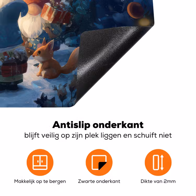 Winter - Gnooms - Eekhoorns - Meerkleurig Inductie beschermer vinyl 3mm klein -zzzzzzz-td-onderkant