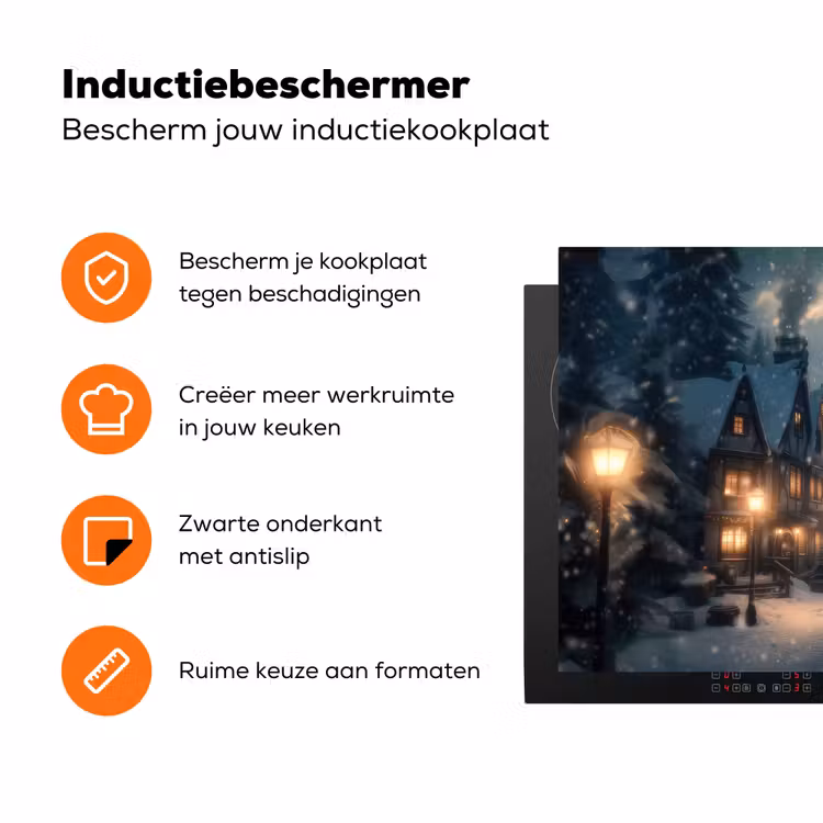 Winterdorp - Sneeuw - Donker Inductie beschermer vinyl 3mm klein -zzzzzzz-td-ups