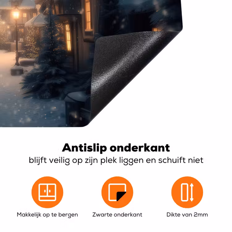 Winterdorp - Sneeuw - Donker Inductie beschermer vinyl 3mm klein -zzzzzzz-td-onderkant
