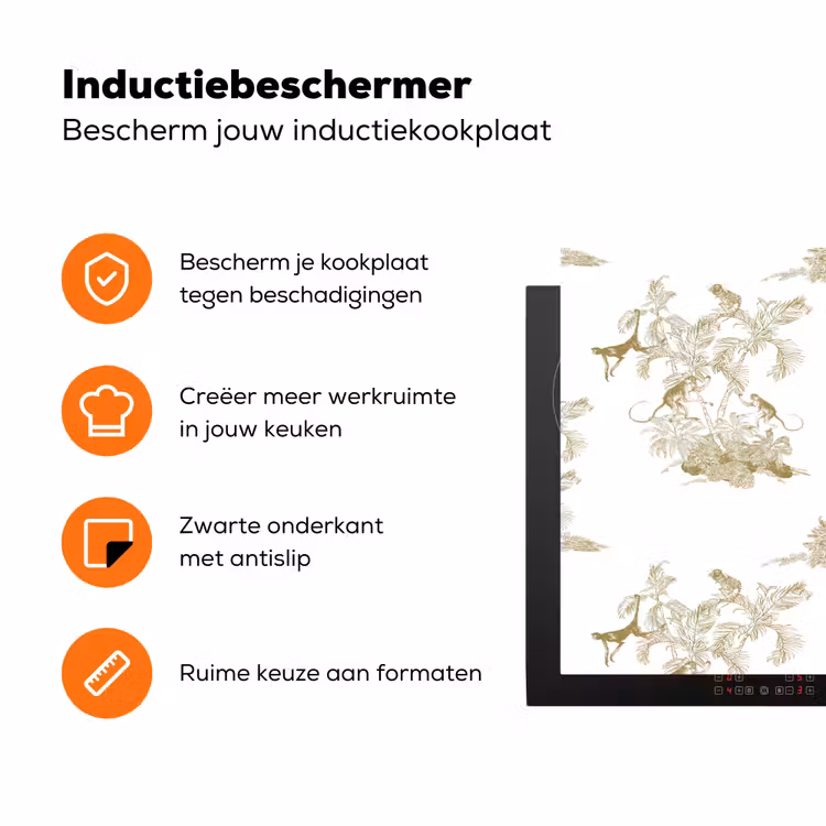 Wit - Apen - Beige Inductie beschermer vinyl 3mm klein 276 -zzzzzzz-td-ups