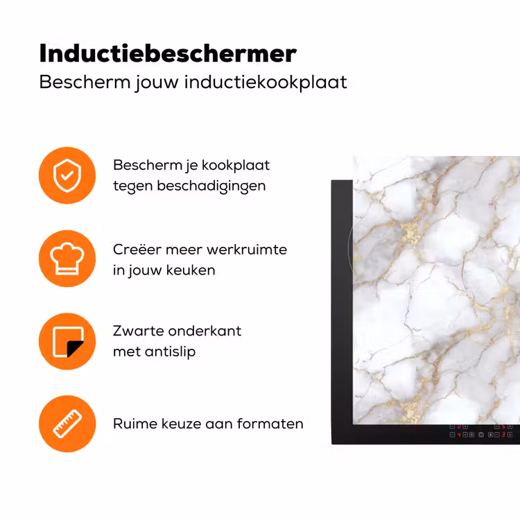 Wit - Goud - Marmer - Grijs Inductie beschermer vinyl 3mm klein 276 -zzzzzzz-td-ups