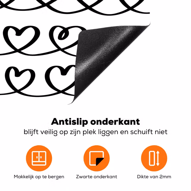 Wit - Harten - Verweven - Zwart Inductie beschermer vinyl 3mm klein 276 -zzzzzzz-td-onderkant
