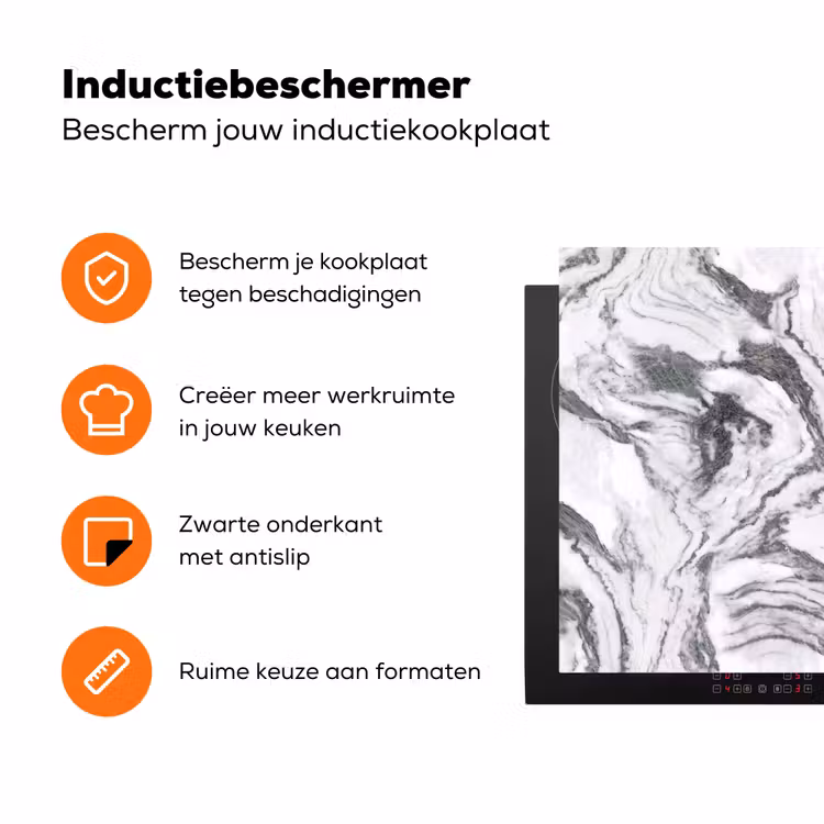 Wit - Marmer - Golvend - Grafiet Inductie beschermer vinyl 3mm klein 276 -zzzzzzz-td-ups