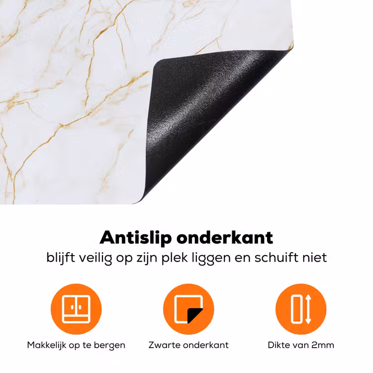 Wit - Marmer - Goud - Luxueus Inductie beschermer vinyl 3mm klein 276 -zzzzzzz-td-onderkant