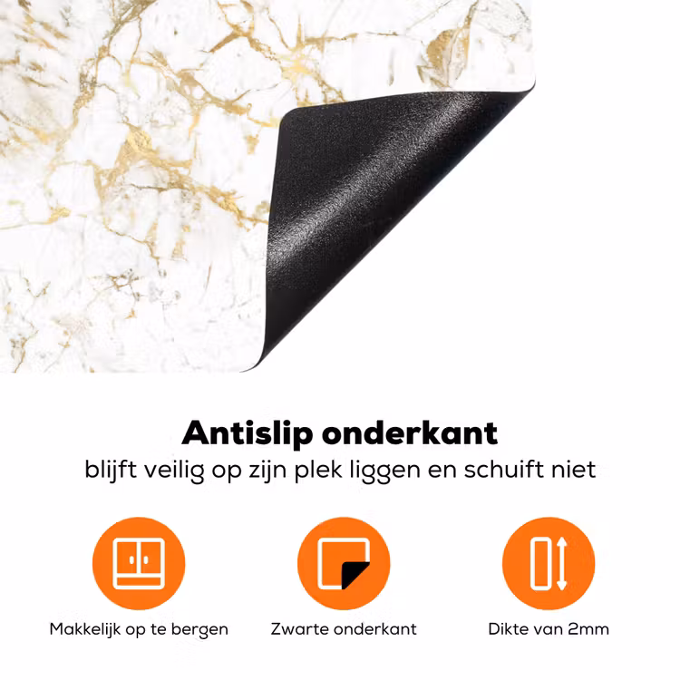 Wit - Marmer - Luxe - Goud Inductie beschermer vinyl 3mm klein 276 -zzzzzzz-td-onderkant