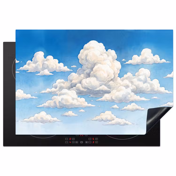 Wolken - Blauwe lucht - Natuur - Modern - Wit Inductie beschermer vinyl 3mm klein -3d