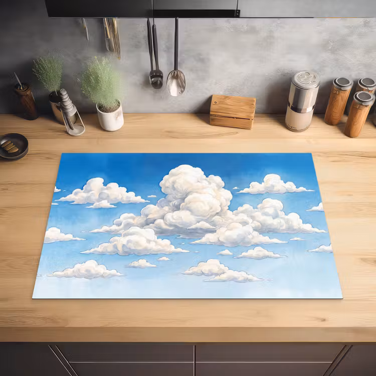 Wolken - Blauwe lucht - Natuur - Modern - Wit Inductie beschermer vinyl 3mm klein -sfeer5