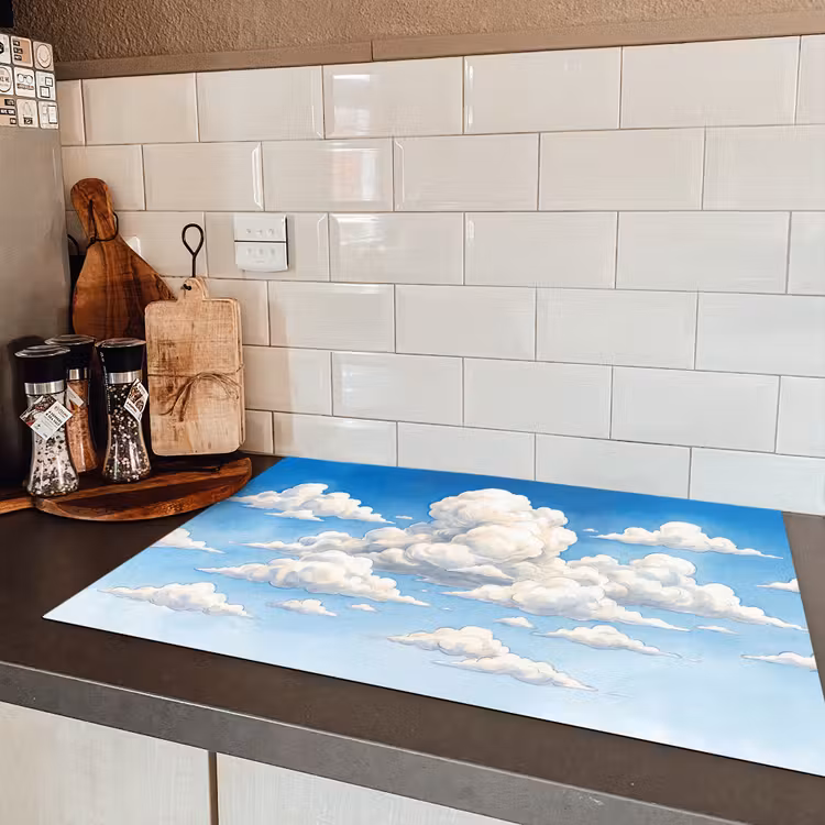 Wolken - Blauwe lucht - Natuur - Modern - Wit Inductie beschermer vinyl 3mm klein -sfeer3