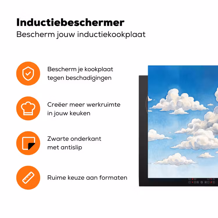 Wolken - Blauwe lucht - Natuur - Modern - Wit Inductie beschermer vinyl 3mm klein -zzzzzzz-td-ups