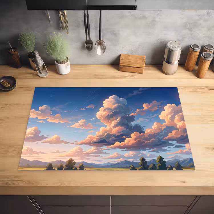 Wolken - Daghemel - Natuur - Illustratie - Oranje Inductie beschermer vinyl 3mm klein -sfeer5