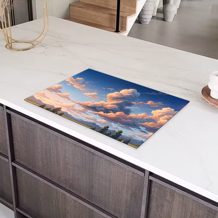Wolken - Daghemel - Natuur - Illustratie - Oranje Inductie beschermer vinyl 3mm klein -sfeer8