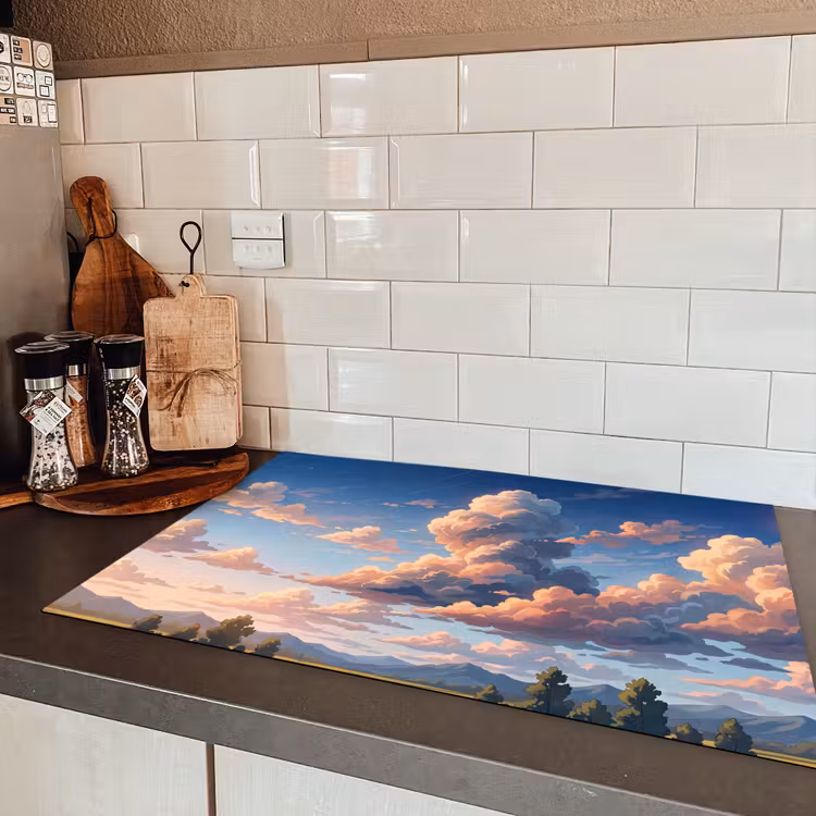 Wolken - Daghemel - Natuur - Illustratie - Oranje Inductie beschermer vinyl 3mm klein -sfeer3