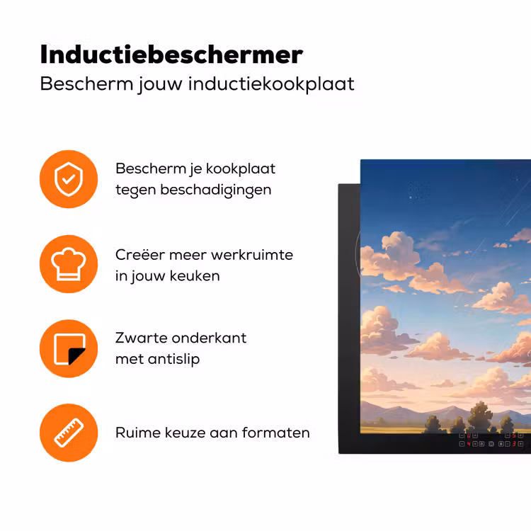 Wolken - Daghemel - Natuur - Illustratie - Oranje Inductie beschermer vinyl 3mm klein -zzzzzzz-td-ups
