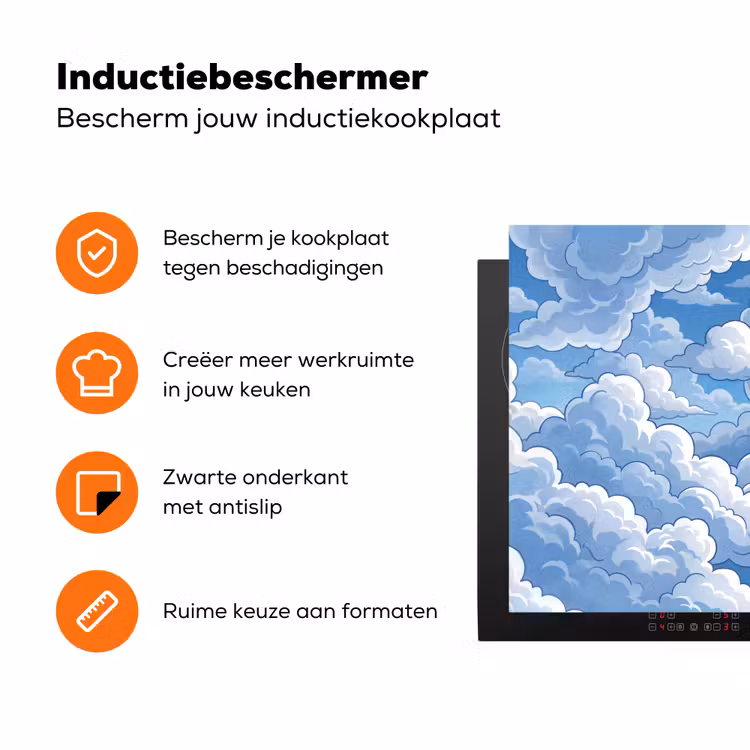 Wolken - Hemel - Abstract - Wit Inductie beschermer vinyl 3mm klein -zzzzzzz-td-ups