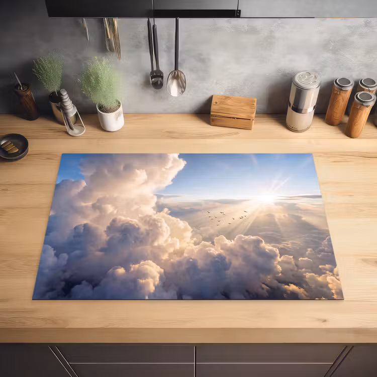 Wolken - Zonnestralen - Natuur - Wit Inductie beschermer vinyl 3mm klein -sfeer5